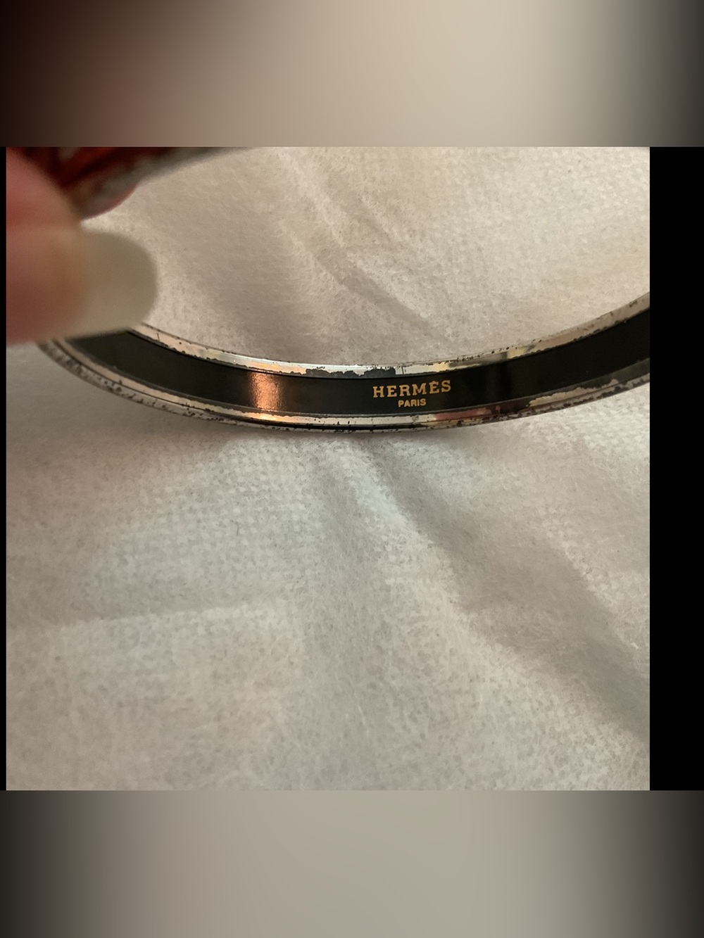 Authentic Vintage Hermès Paris Austria Orange Enamel Medallion L Bangle Bracelet - Picture 3 of 11